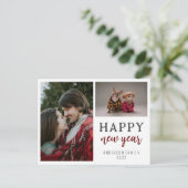 脚本モダン2枚フォトファミリー新年おめでとう ポストカード (スタンド正面)