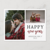 脚本モダン2枚フォトファミリー新年おめでとう ポストカード (正面)