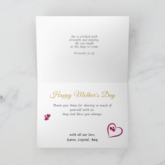 脚本モダン4枚の青い写真母の日 カード (内部)