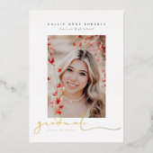 脚本付き スナップショット フォト 卒業式 箔招待状 (正面)