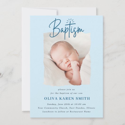 脚本手書き洗礼《キリスト教》洗礼式や命名式フォトボーイ 招待状 (正面)