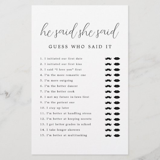 脚本素朴彼は彼女はブライダルシャワーゲームと言った (正面)