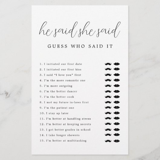 脚本素朴彼は彼女はブライダルシャワーゲームと言った (裏面)