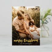 脚本金ゴールドメリークリスマスポートレート写真 箔シーズンカード (立ち正面)