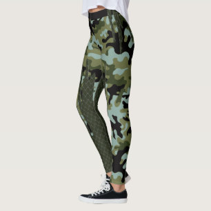 脱出の森林camouflage青い湖の格子 レギンス