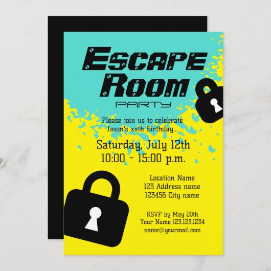 脱出ゲームの誕生日パーティー招待状テンプレート 招待状 (正面/裏面)