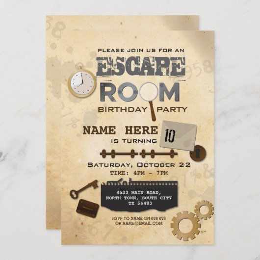 脱出部屋の誕生日のパーティの招待状の糸口のスパイ 招待状 (正面/裏面)