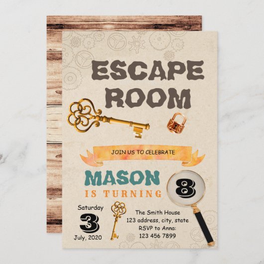 脱出部屋の誕生日のパーティの招待状 招待状 (正面/裏面)