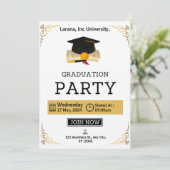 脱出:エレガントベージュ&金ゴールド卒業パーティー 招待状 (スタンド正面)