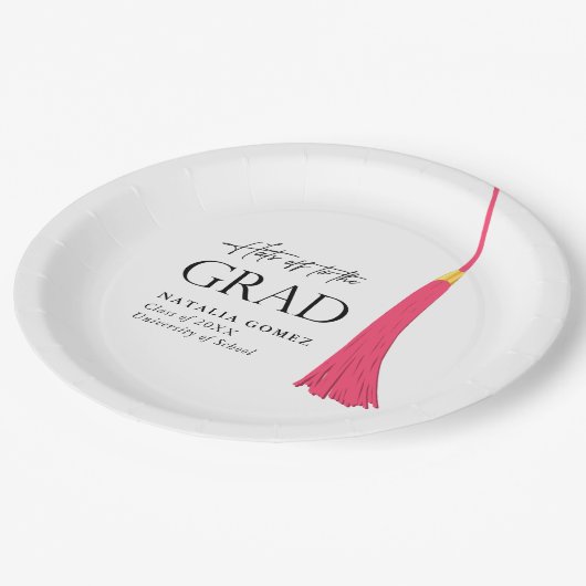脱帽から卒業ピンク&金ゴールドタッセル卒業 ペーパープレート (アングル)