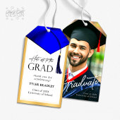 脱帽から卒業ブルー&金ゴールドメンズ ギフトタグ