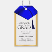 脱帽から卒業ブルー&金ゴールドメンズ ギフトタグ (正面)