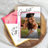 脱帽して卒業ピンクと金ゴールド卒業写真 招待状