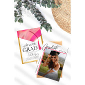 脱帽して卒業ピンクと金ゴールド卒業写真 招待状