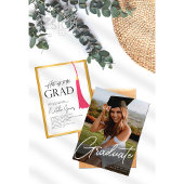 脱帽して卒業ピンクの金ゴールドタッセル卒業写真 招待状