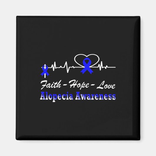 脱毛症認識度ハートビートクリスチャンクロスブルー マグネット (正面)