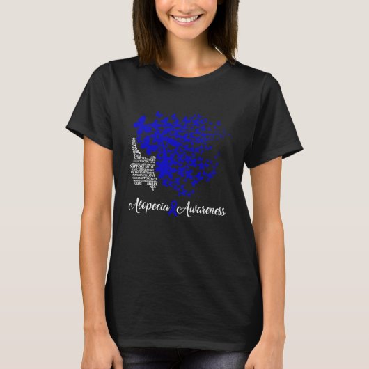 脱毛症認識度ブルーリボン脱毛バタフライ Tシャツ (正面)