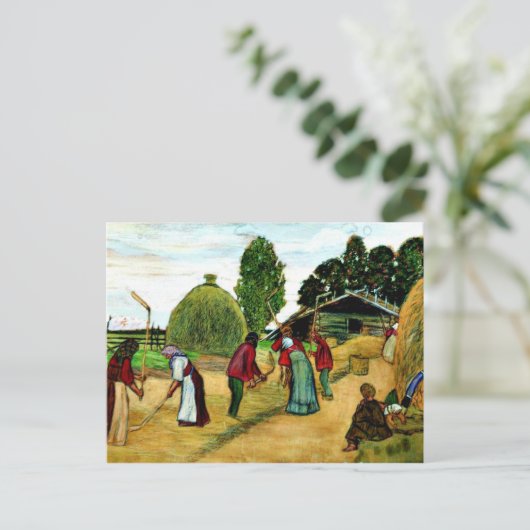 脱穀、バイ絵画ボリス・クストディエフ ポストカード (スタンド正面)
