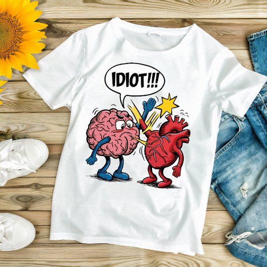脳とハートTシャツの論争 – おもしろい感情的 Tシャツ
