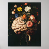 脳の絵画 脳プリント アンティーク 花の絵画 ポスター (正面)