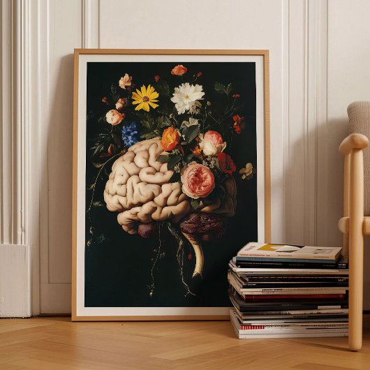 脳の絵画 脳プリント アンティーク 花の絵画 ポスター