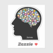 脳の輪郭が描かれた人間の頭のシルエット シール (シート)