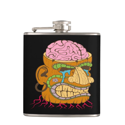 脳の露出ティキヘッド、黒おもしろい色 フラスク (正面)
