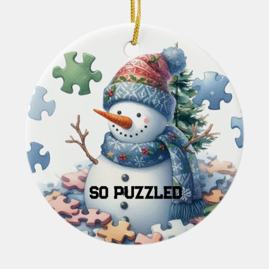 脳みそが凍った雪だるまのパズル セラミックオーナメント (正面)
