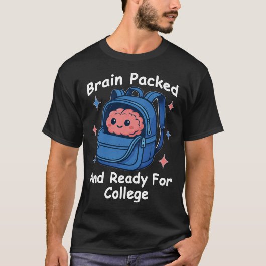 “脳みそパックで大学準備完了” 面白脳みそデザイン Tシャツ (正面)