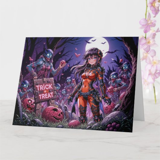 脳を配るハロウィーンゾンビのトリックまたは治療 カード (蘭)