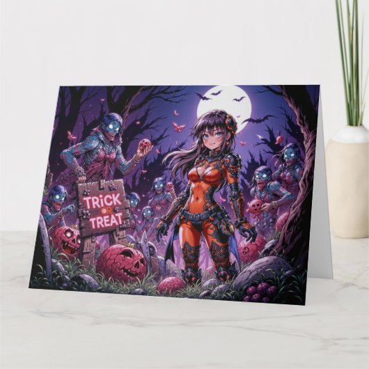 脳を配るハロウィーンゾンビのトリックまたは治療 カード (正面)