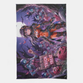 脳を配るハロウィーンゾンビのトリックまたは治療 キッチンタオル (縦)