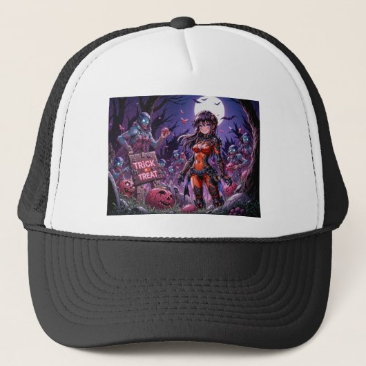 脳を配るハロウィーンゾンビのトリックまたは治療 キャップ (正面)