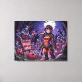 脳を配るハロウィーンゾンビのトリックまたは治療 キャンバスプリント (正面)