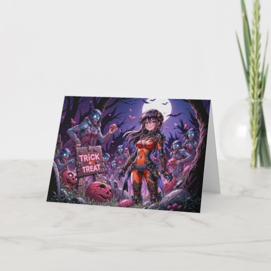 脳を配るハロウィーンゾンビのトリックまたは治療 サンキューカード (正面)