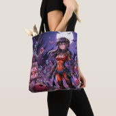 脳を配るハロウィーンゾンビのトリックまたは治療 トートバッグ (クローズアップ)