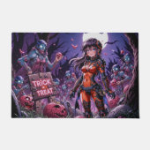 脳を配るハロウィーンゾンビのトリックまたは治療 ドアマット (正面)