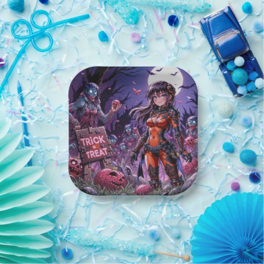 脳を配るハロウィーンゾンビのトリックまたは治療 ペーパープレート (パーティー)