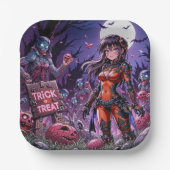 脳を配るハロウィーンゾンビのトリックまたは治療 ペーパープレート (正面)