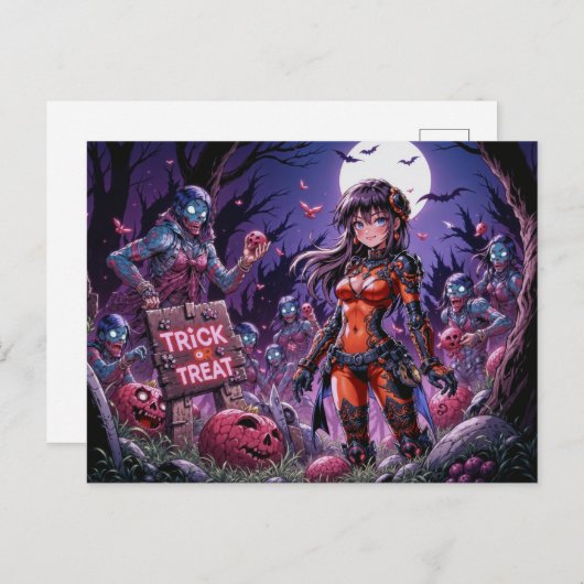 脳を配るハロウィーンゾンビのトリックまたは治療 ポストカード (正面/裏面)