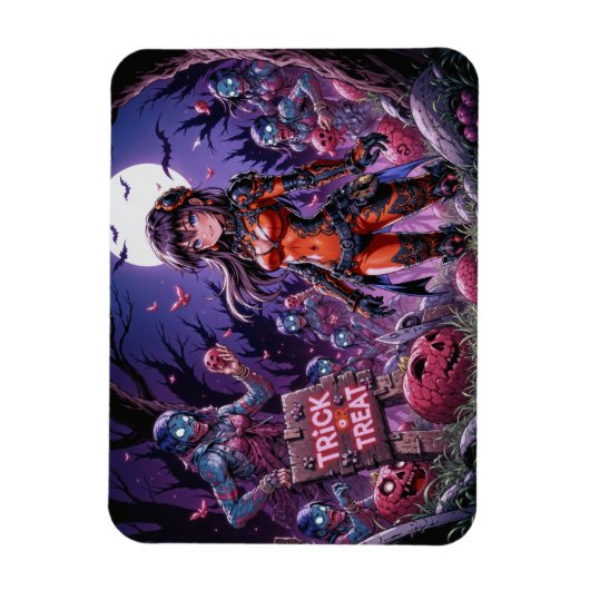 脳を配るハロウィーンゾンビのトリックまたは治療 マグネット (縦)