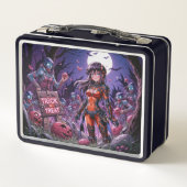 脳を配るハロウィーンゾンビのトリックまたは治療 メタルランチボックス (裏面)