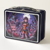 脳を配るハロウィーンゾンビのトリックまたは治療 メタルランチボックス (正面)