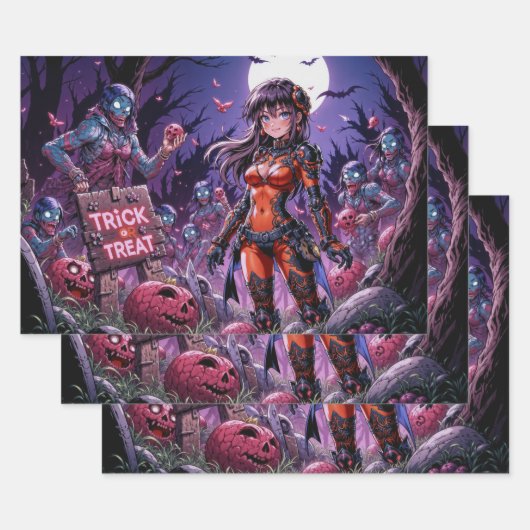 脳を配るハロウィーンゾンビのトリックまたは治療 ラッピングペーパーシート (セット)
