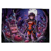 脳を配るハロウィーンゾンビのトリックまたは治療 ラージペーパーバッグ (裏面)