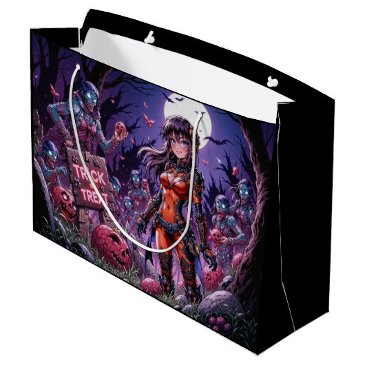 脳を配るハロウィーンゾンビのトリックまたは治療 ラージペーパーバッグ (裏面アングル)