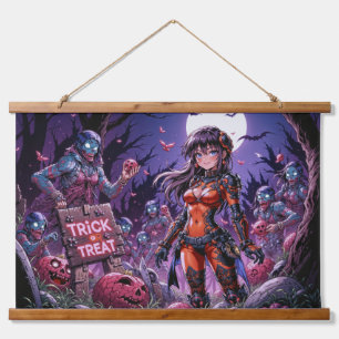 脳を配るハロウィーンゾンビのトリックまたは治療 吊り下げ型タペストリー