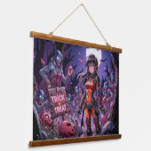 脳を配るハロウィーンゾンビのトリックまたは治療 吊り下げ型タペストリー (傾斜あり)