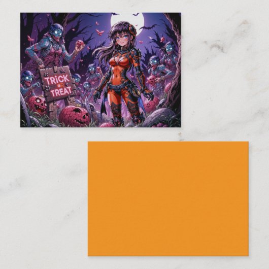 脳を配るハロウィーンゾンビのトリックまたは治療 名刺 (正面/裏面)