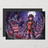 脳を配るハロウィーンゾンビのトリックまたは治療 招待状 (正面/裏面)